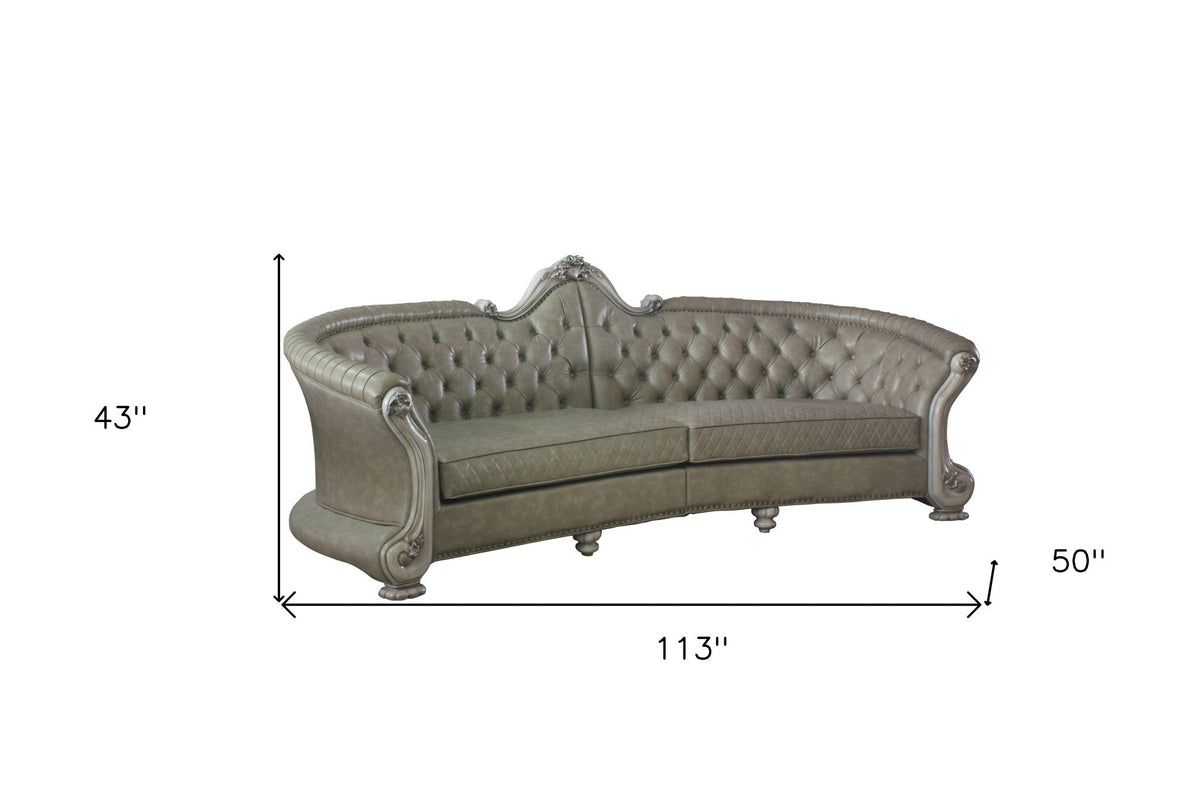 The Elowen – Bone Faux Leather Sofa with Toss Pillows & White Legs - Prioka