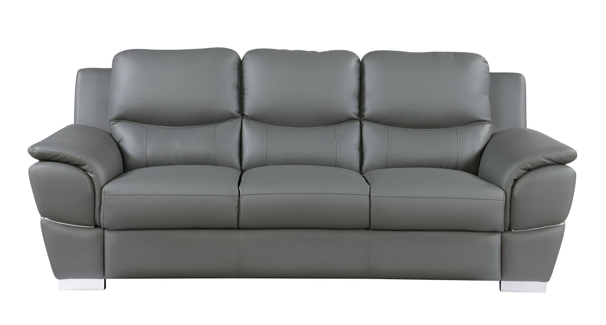 The Halston – 85" Gray Leather Sofa With Silver Legs - Prioka
