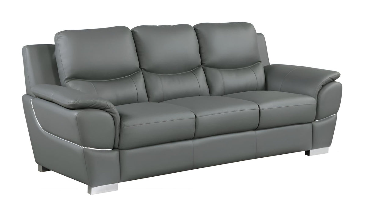 The Halston – 85" Gray Leather Sofa With Silver Legs - Prioka
