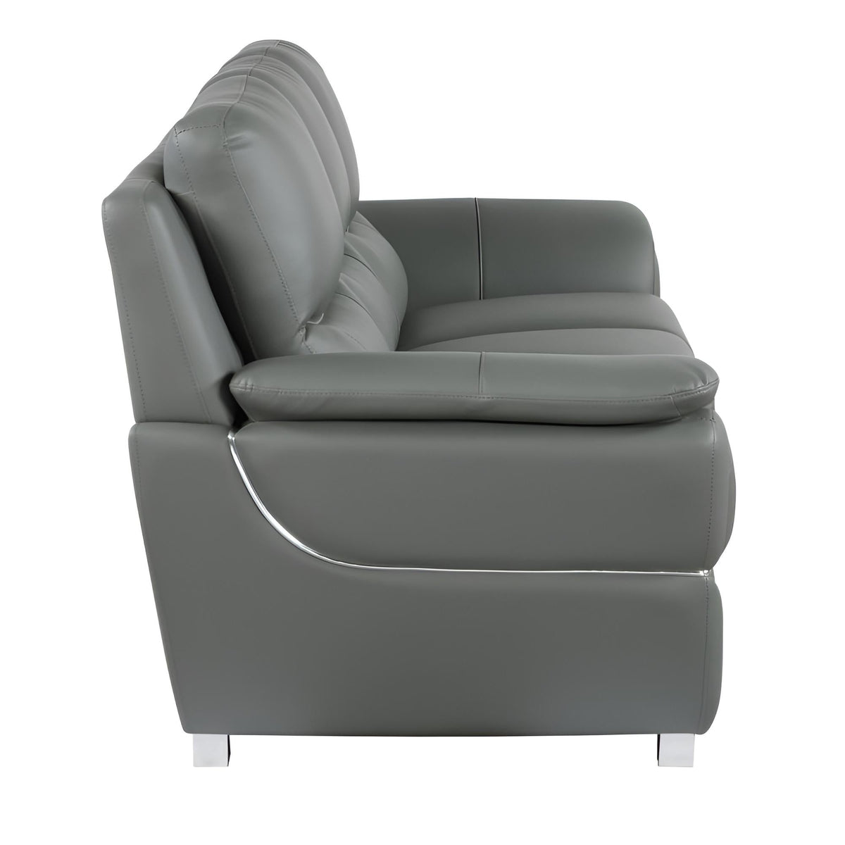 The Halston – 85" Gray Leather Sofa With Silver Legs - Prioka