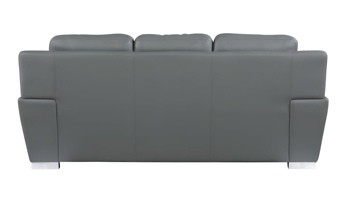 The Halston – 85" Gray Leather Sofa With Silver Legs - Prioka