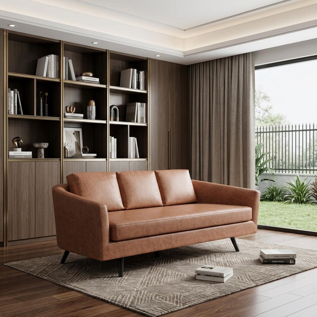 The Harrow – Brown Faux Leather Sofa - Prioka