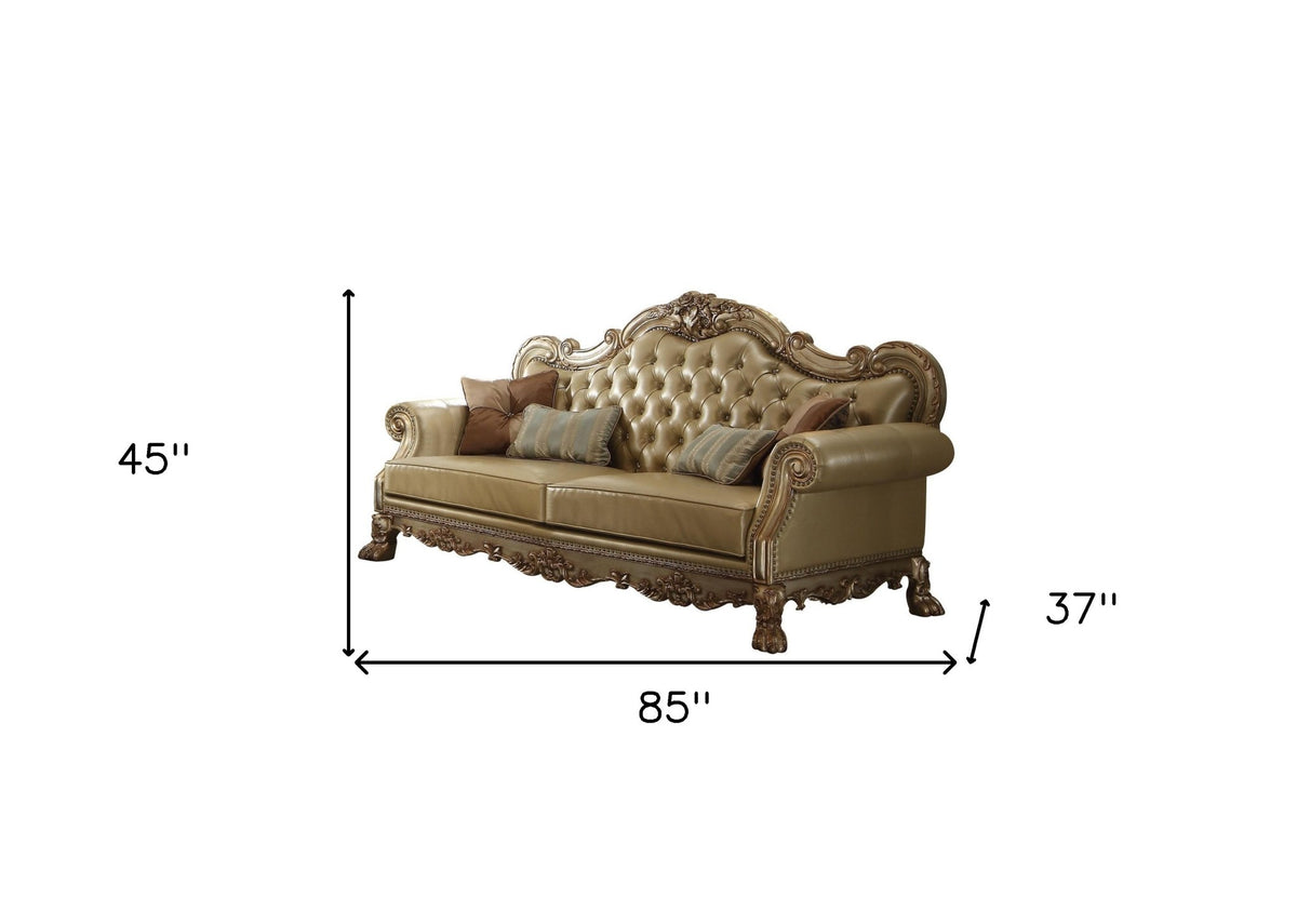 The Kensington – Bone Faux Leather Sofa with Toss Pillows - Prioka
