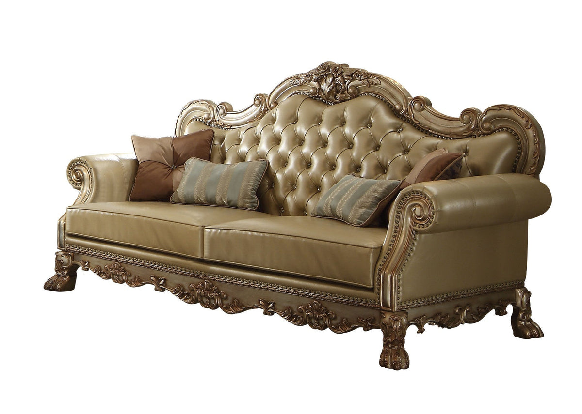 The Kensington – Bone Faux Leather Sofa with Toss Pillows - Prioka