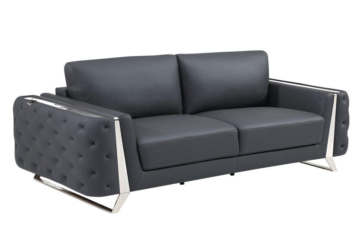 The Langford – Gray Italian Leather Sofa with Silver Legs - Prioka