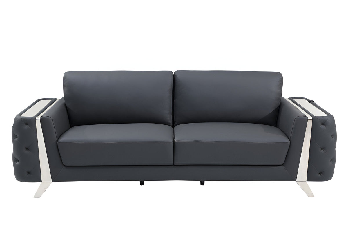 The Langford – Gray Italian Leather Sofa with Silver Legs - Prioka