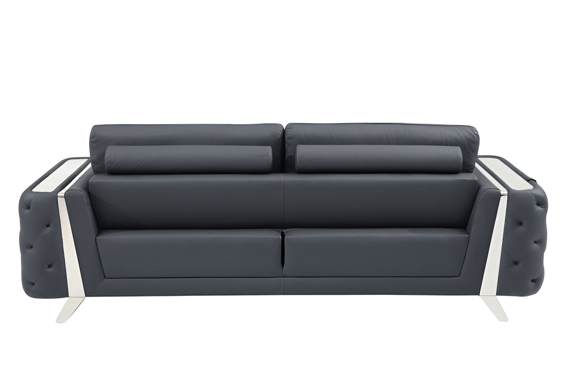 The Langford – Gray Italian Leather Sofa with Silver Legs - Prioka