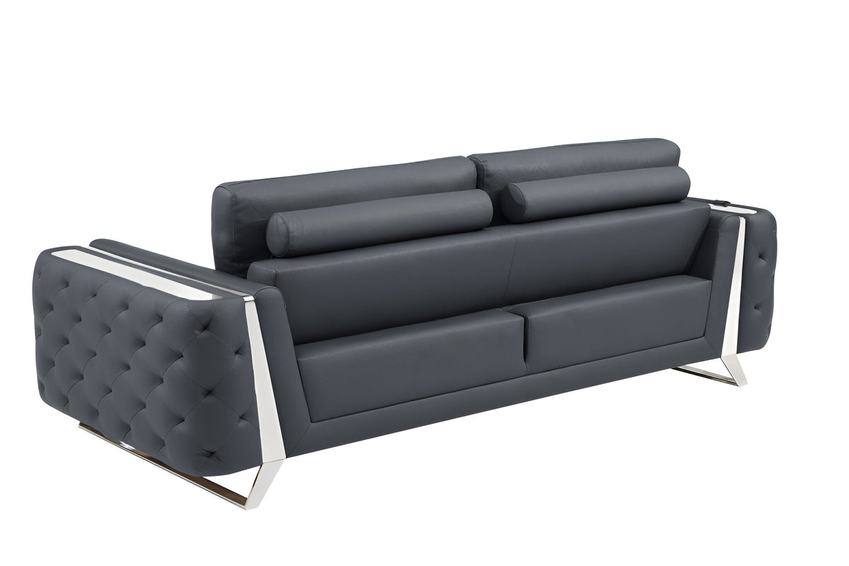 The Langford – Gray Italian Leather Sofa with Silver Legs - Prioka