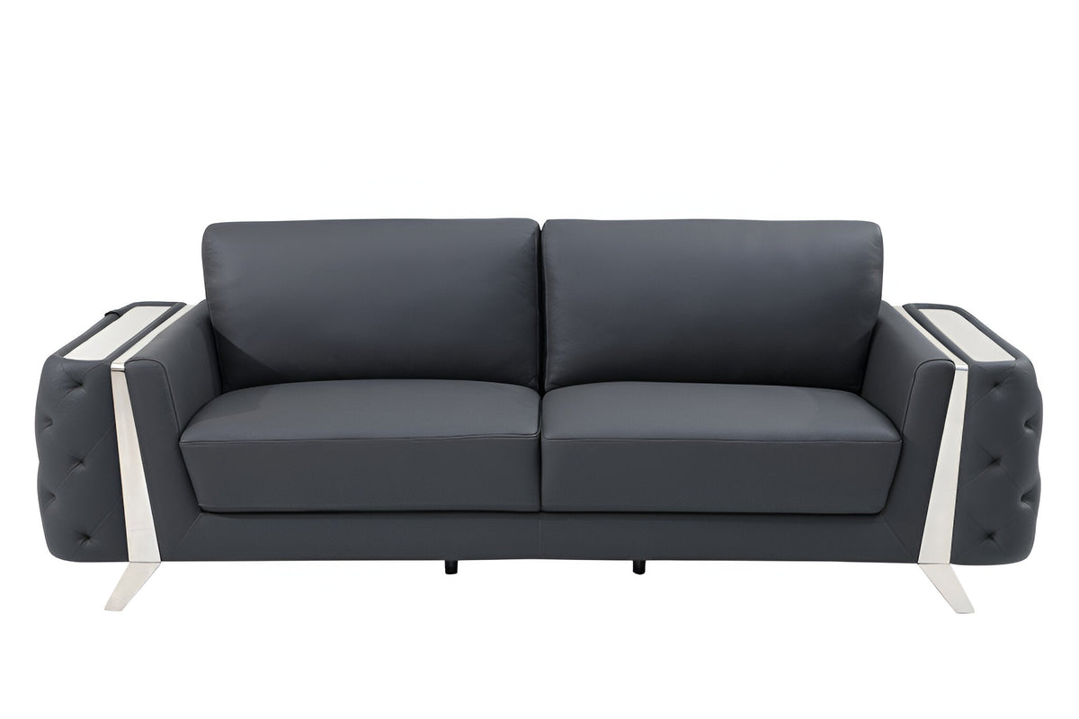 The Langford – Gray Italian Leather Sofa with Silver Legs - Prioka