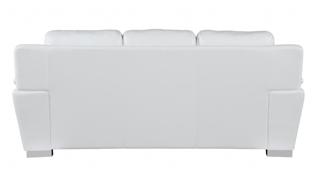 The Lena – White Leather Sofa with Silver Legs - Prioka