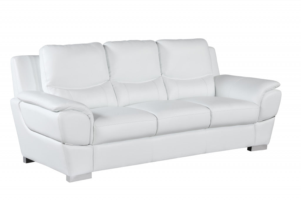 The Lena – White Leather Sofa with Silver Legs - Prioka