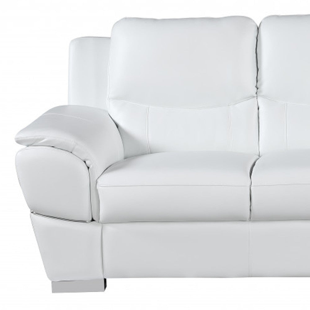 The Lena – White Leather Sofa with Silver Legs - Prioka