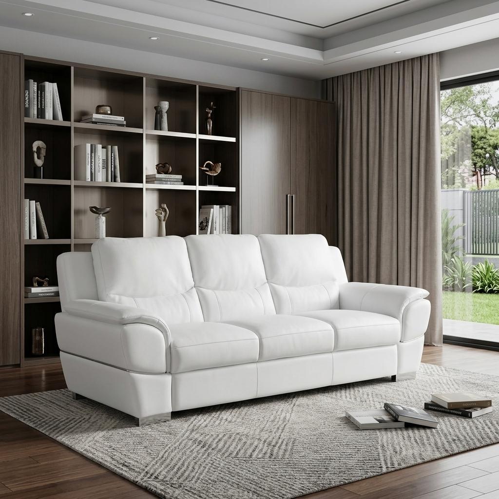 The Lena – White Leather Sofa with Silver Legs - Prioka