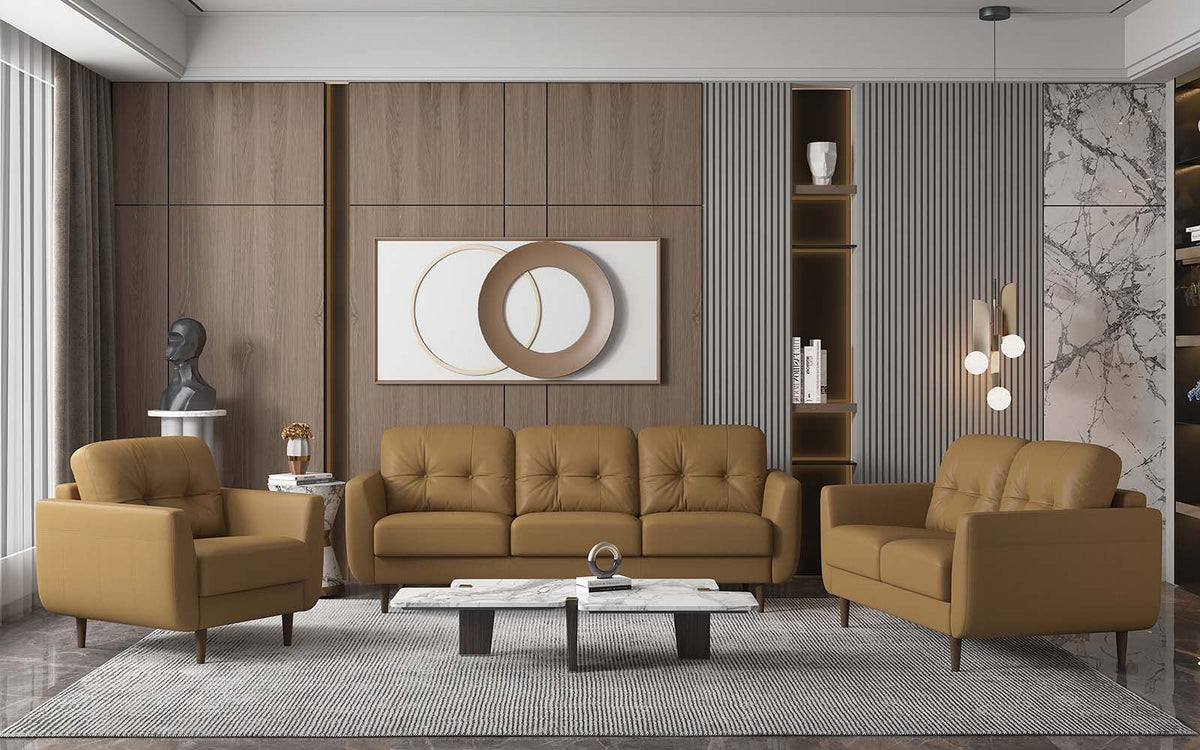 The Longhorn – Orange Leather Sofa with Black Legs - Prioka