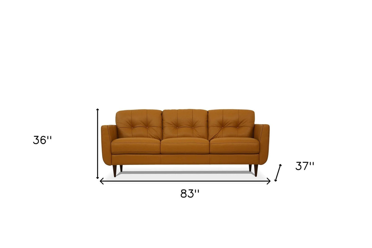 The Longhorn – Orange Leather Sofa with Black Legs - Prioka