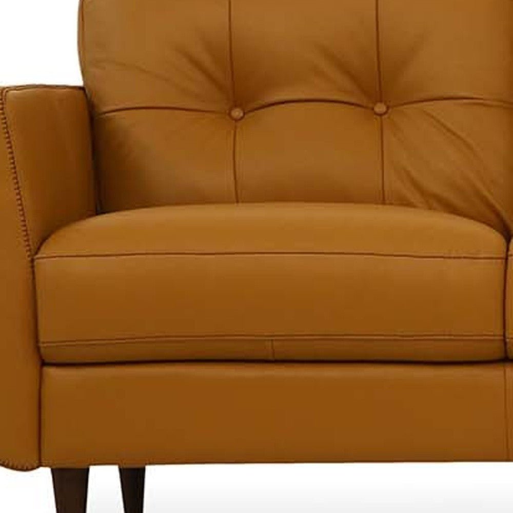 The Longhorn – Orange Leather Sofa with Black Legs - Prioka
