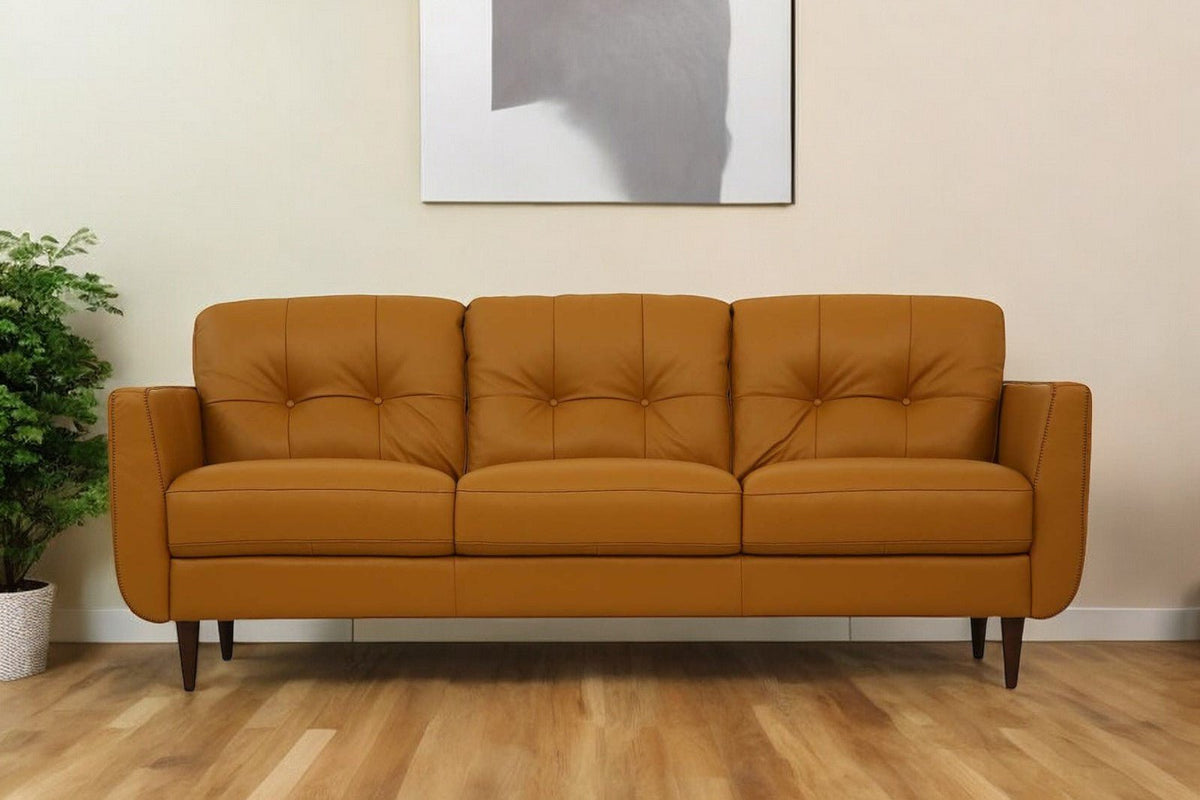 The Longhorn – Orange Leather Sofa with Black Legs - Prioka