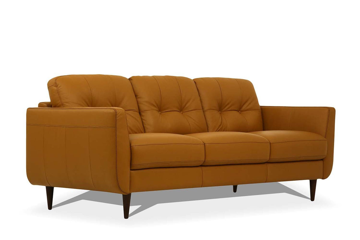 The Longhorn – Orange Leather Sofa with Black Legs - Prioka