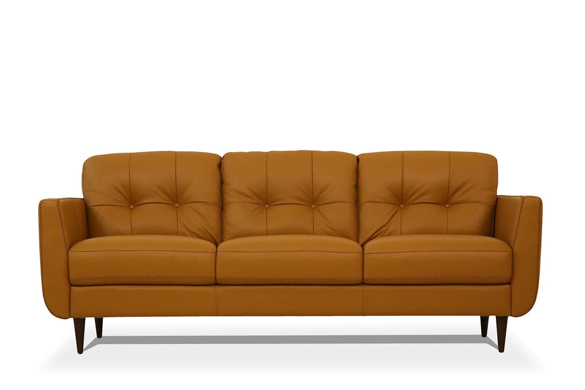 The Longhorn – Orange Leather Sofa with Black Legs - Prioka