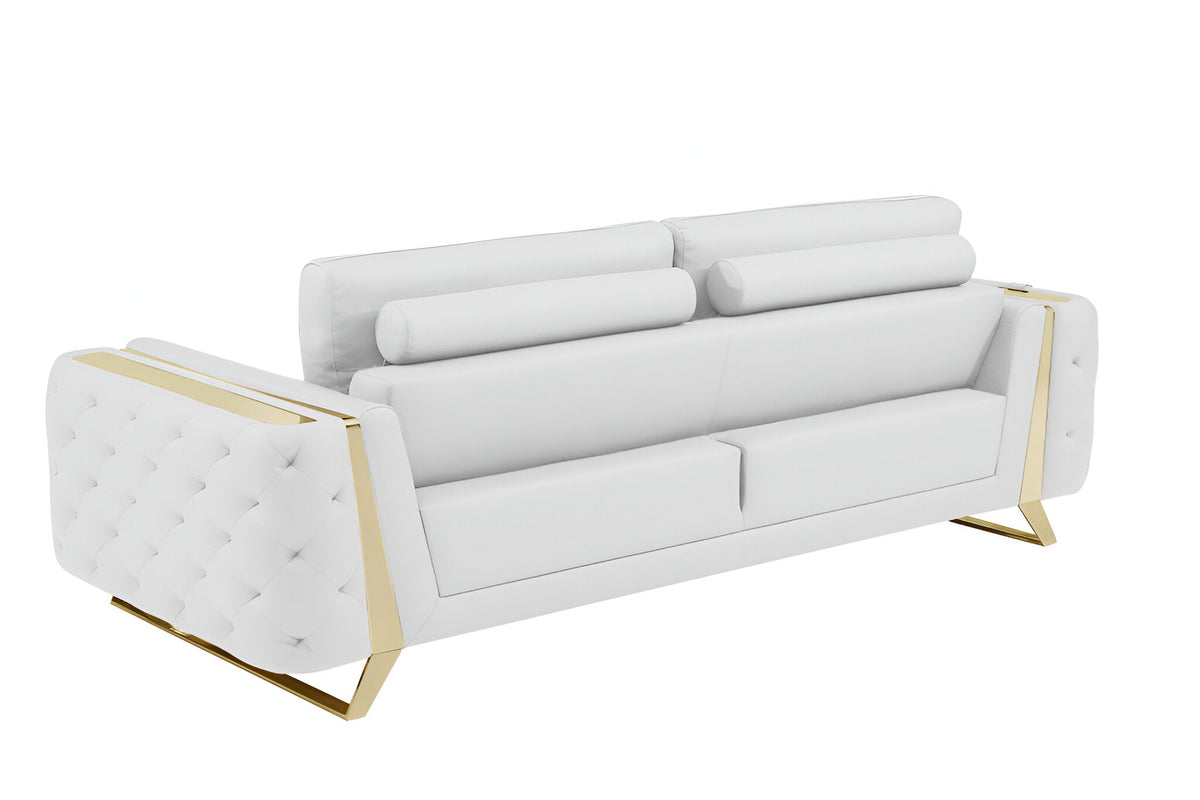 The Monroe – White Italian Leather Sofa with Gold Legs - Prioka