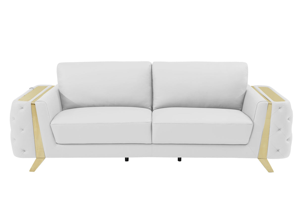The Monroe – White Italian Leather Sofa with Gold Legs - Prioka