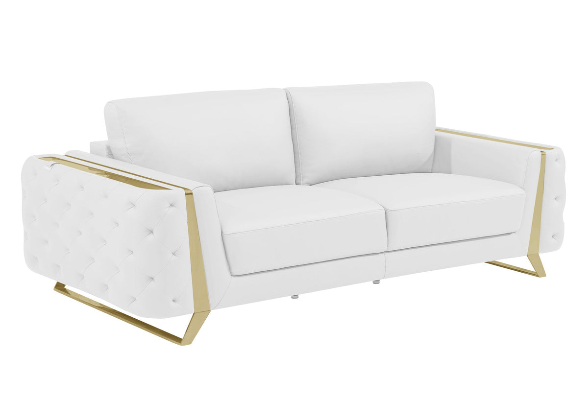 The Monroe – White Italian Leather Sofa with Gold Legs - Prioka