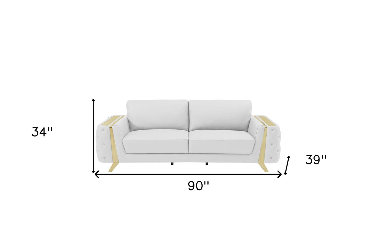 The Monroe – White Italian Leather Sofa with Gold Legs - Prioka