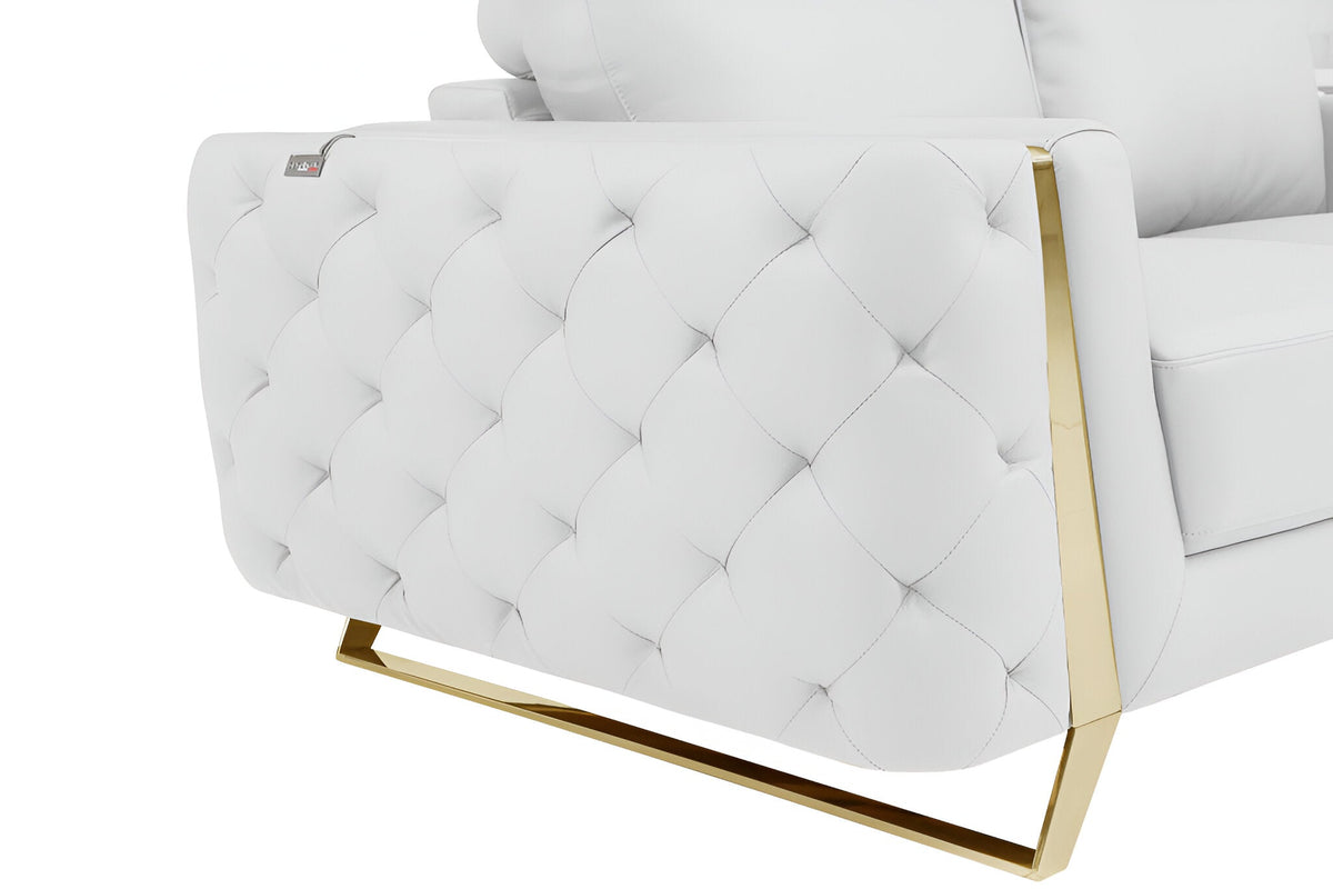 The Monroe – White Italian Leather Sofa with Gold Legs - Prioka