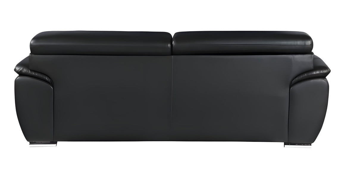 The Nightfall – Black Genuine Leather Sofa with Silver Legs - Prioka