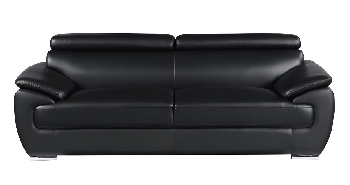 The Nightfall – Black Genuine Leather Sofa with Silver Legs - Prioka