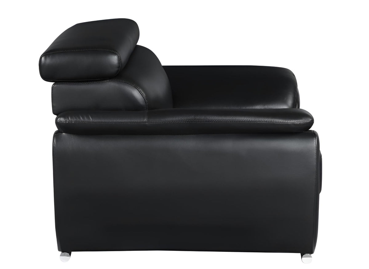 The Nightfall – Black Genuine Leather Sofa with Silver Legs - Prioka