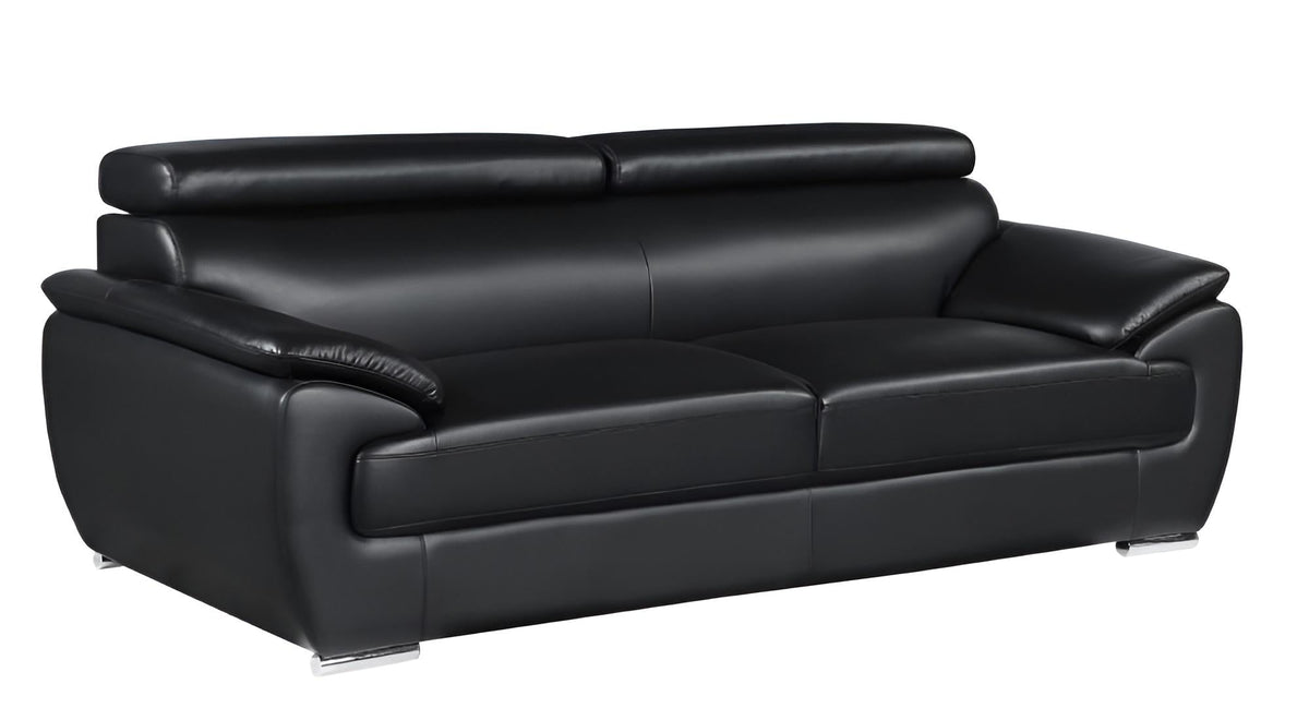 The Nightfall – Black Genuine Leather Sofa with Silver Legs - Prioka