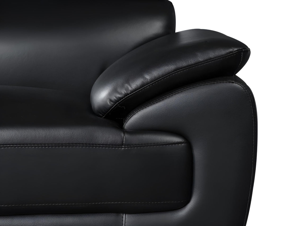 The Nightfall – Black Genuine Leather Sofa with Silver Legs - Prioka