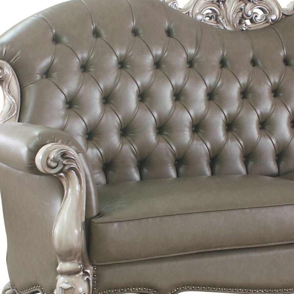 The Oryndal – 96" Bone Faux Leather Sofa with Toss Pillows & White Legs - Prioka