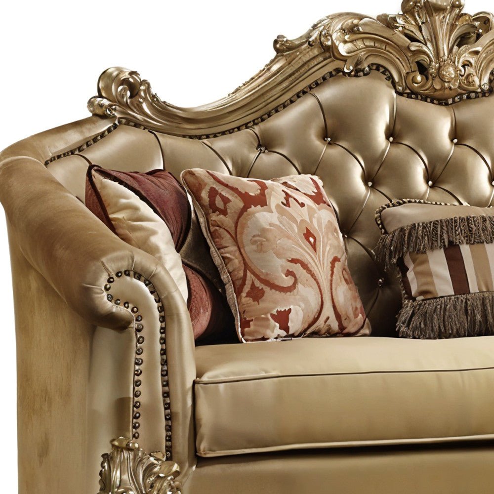 The Versailles – Bone Faux Leather Sofa with Gold Legs - Prioka