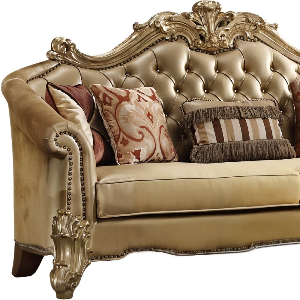 The Versailles – Bone Faux Leather Sofa with Gold Legs - Prioka