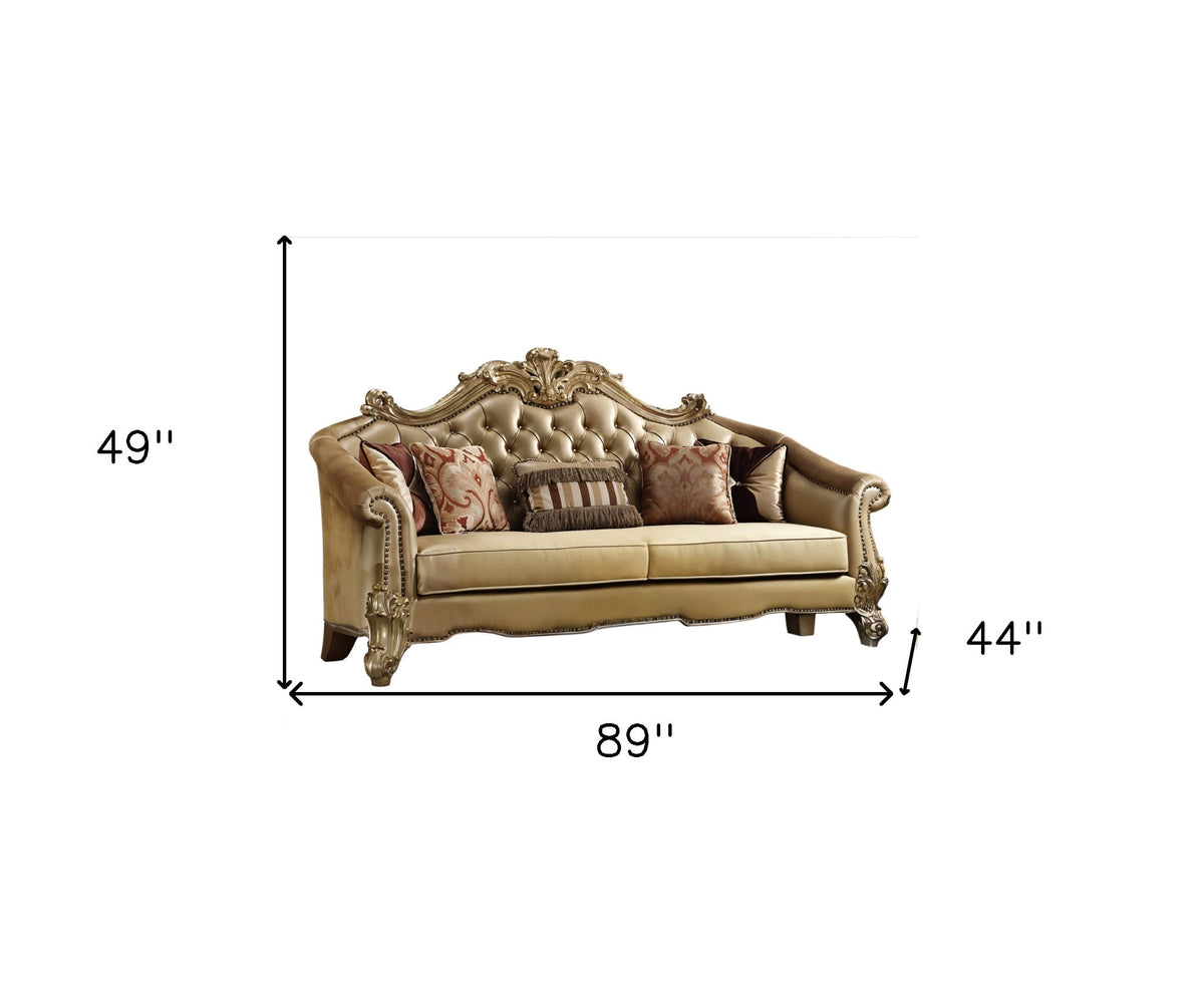 The Versailles – Bone Faux Leather Sofa with Gold Legs - Prioka