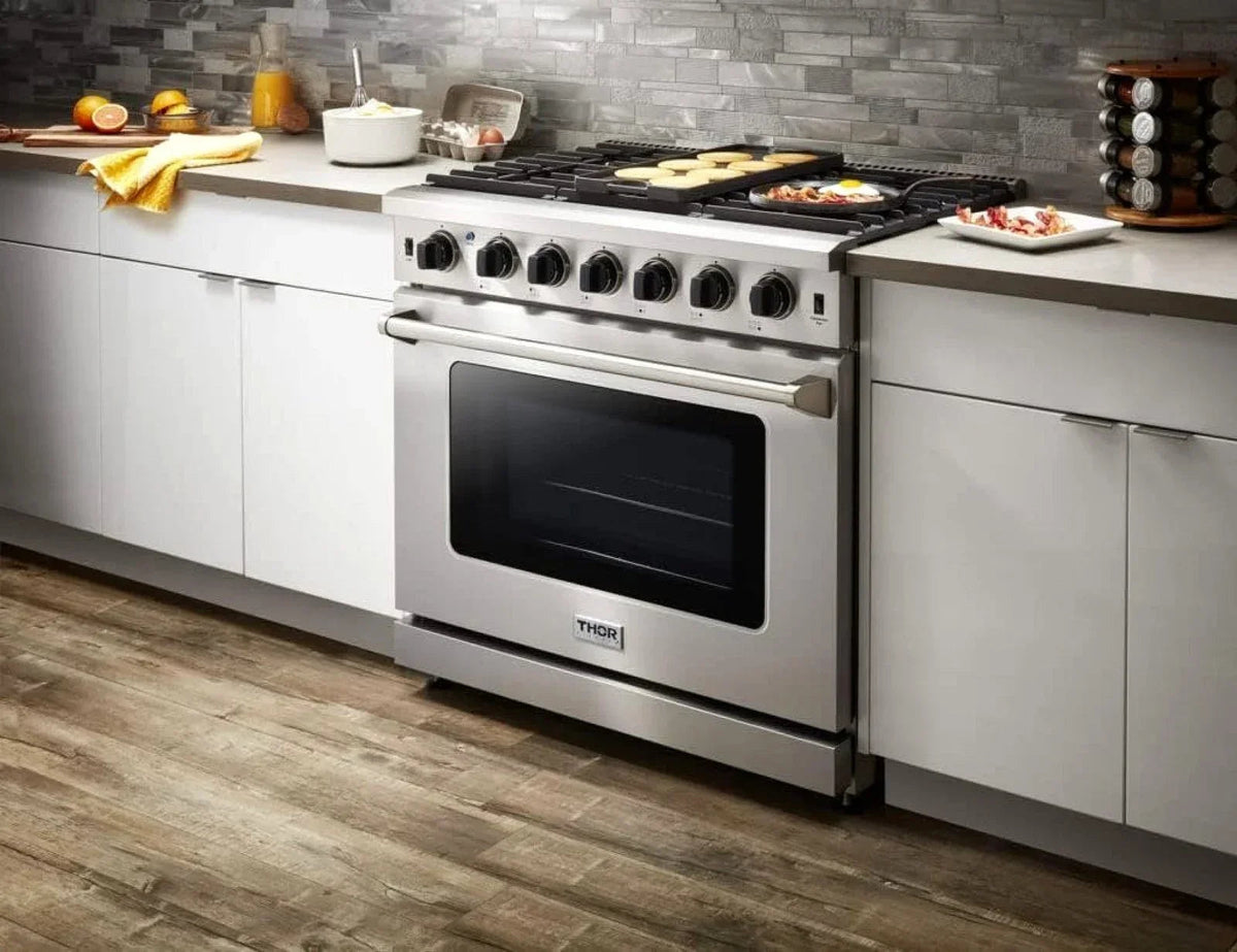 Thor Kitchen LRG3601U 36-Inch Professional Freestanding Gas Range with Convection Oven, Stainless Steel - Prioka