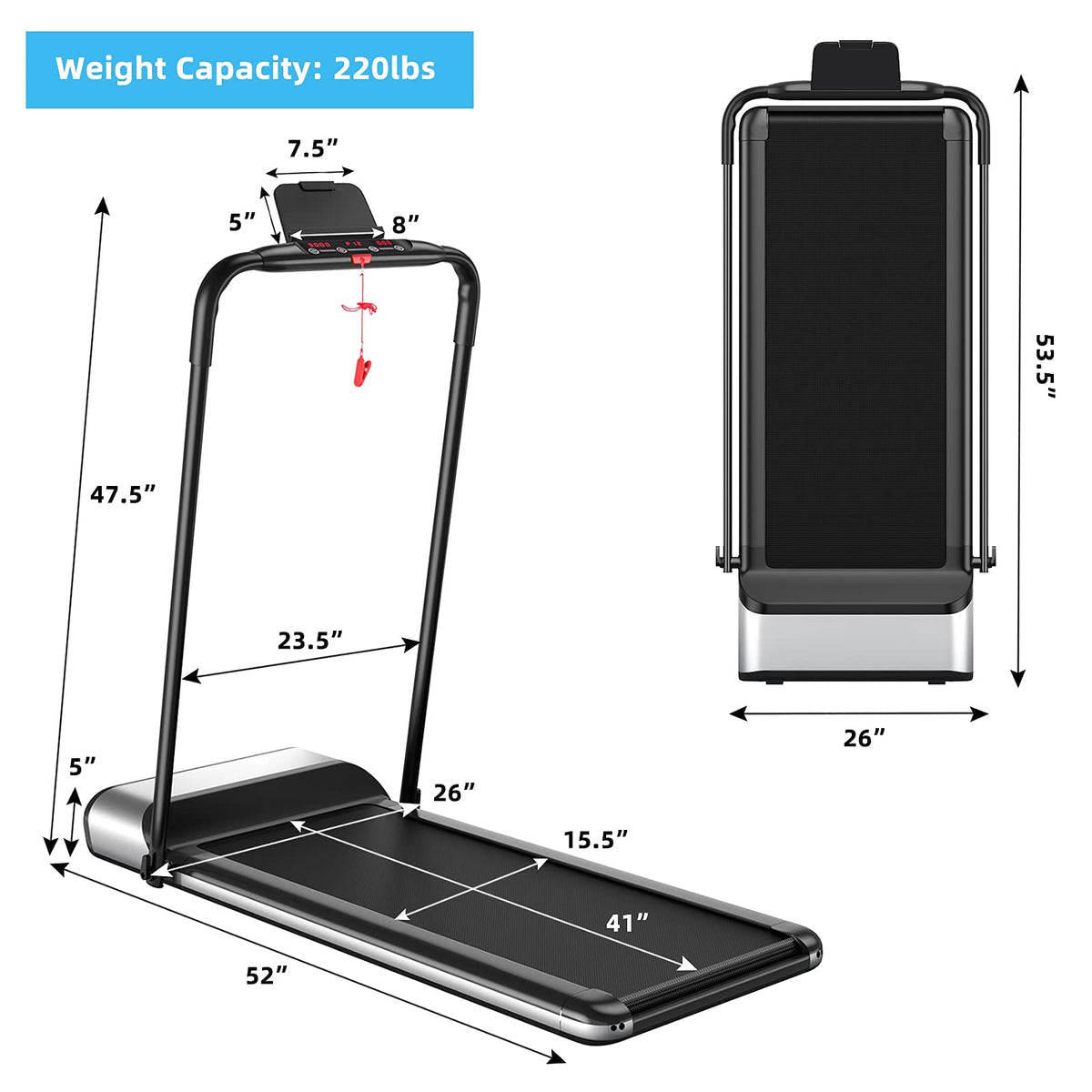 Ultra-Thin Electric Folding Treadmill, Installation-Free Design - Prioka