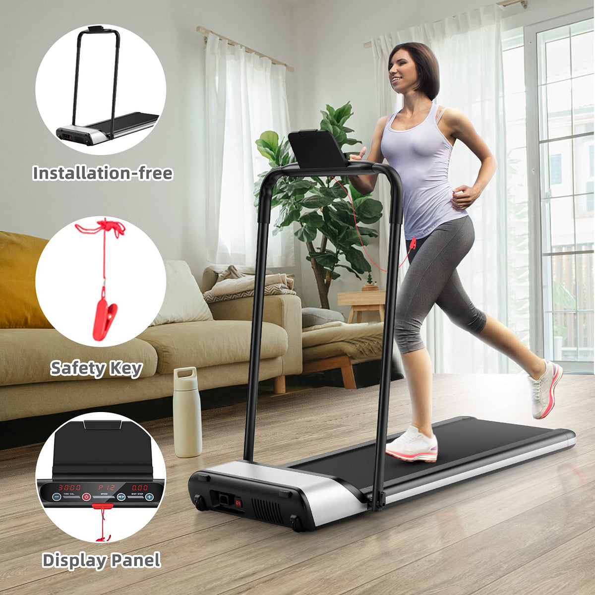 Ultra-Thin Electric Folding Treadmill, Installation-Free Design - Prioka