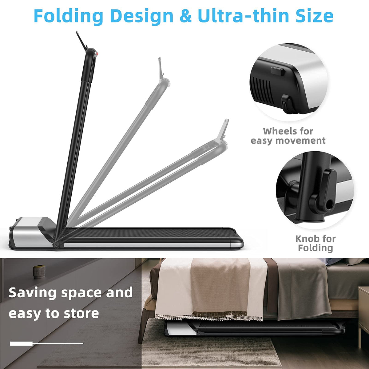 Ultra-Thin Electric Folding Treadmill, Installation-Free Design - Prioka