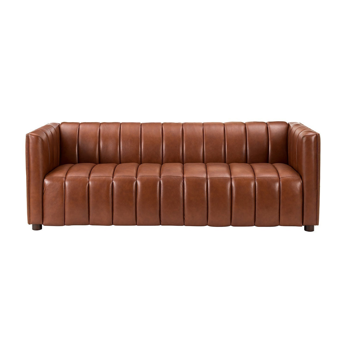 Ulysses Genuine Leather Sofa – Brown Channel-Tufted Luxury Sofa - Prioka