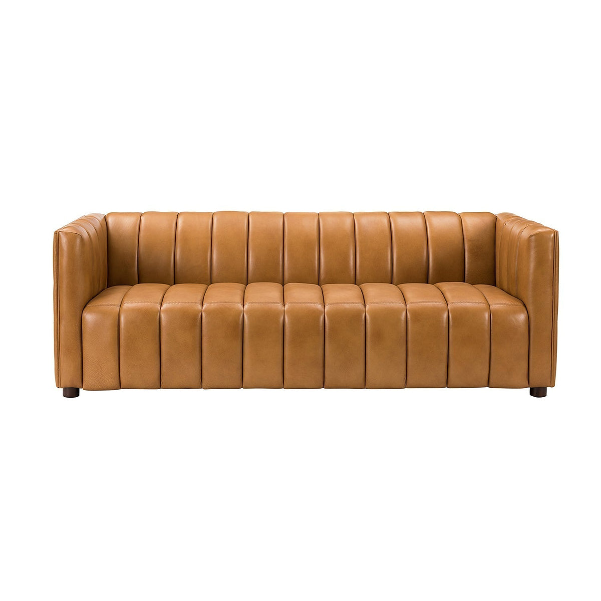 Ulysses Genuine Leather Sofa – Camel Channel-Tufted Luxury Sofa - Prioka