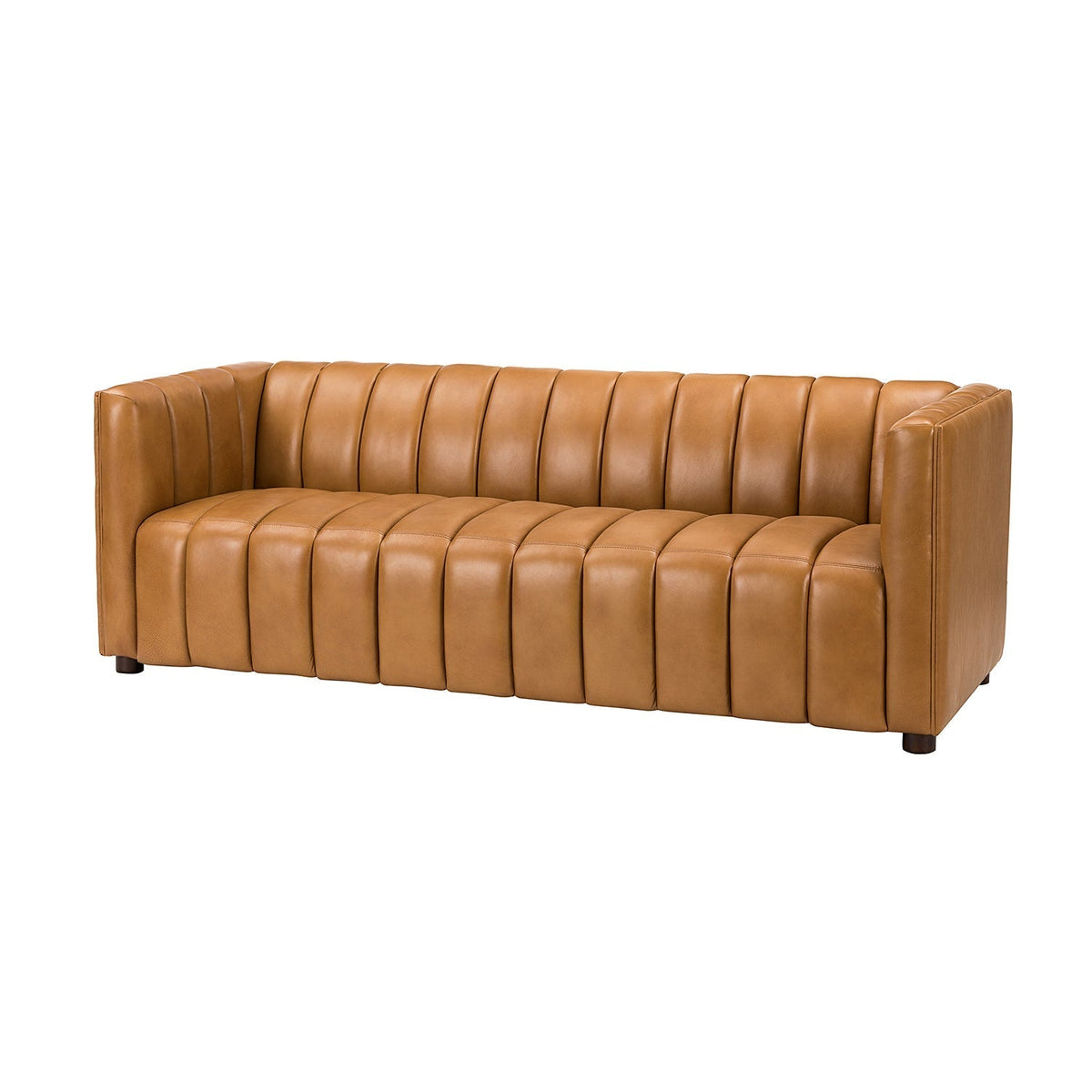 Ulysses Genuine Leather Sofa – Camel Channel-Tufted Luxury Sofa - Prioka