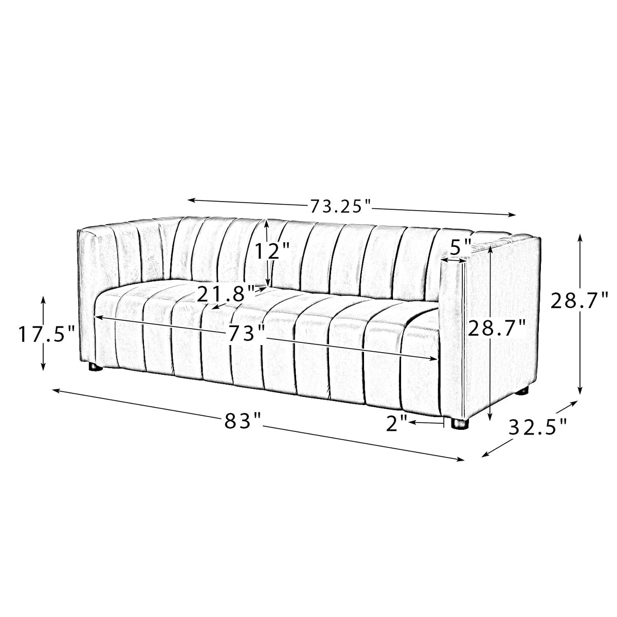 Ulysses Genuine Leather Sofa – Camel Channel-Tufted Luxury Sofa - Prioka