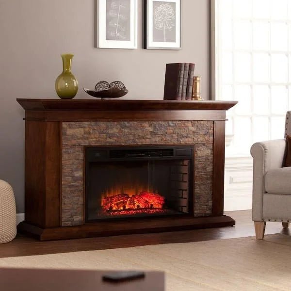 Unbranded Null Ithaca 60 In. W Simulated Stone Electrics Fireplaces - Prioka