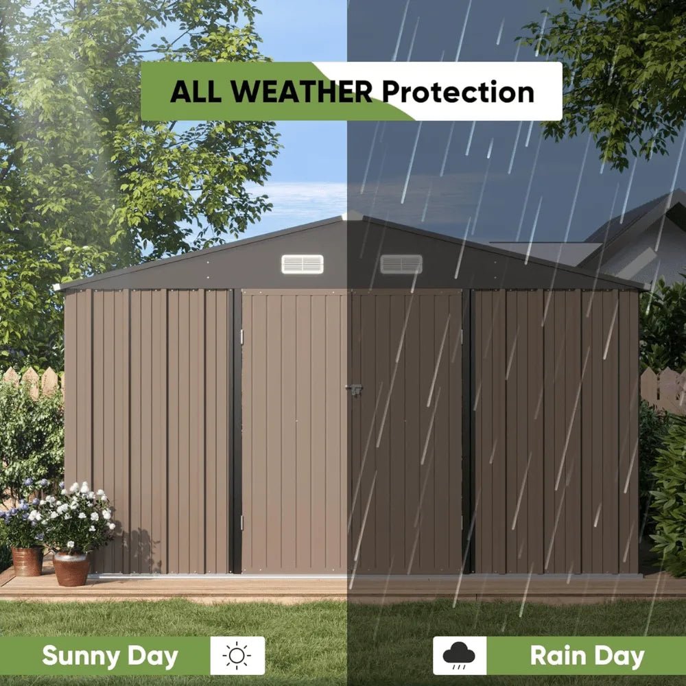 VEIKOUS 10 ft. x 10 ft. Outdoor Metal Storage Shed with Lockable Door and Vents, Gray - Prioka