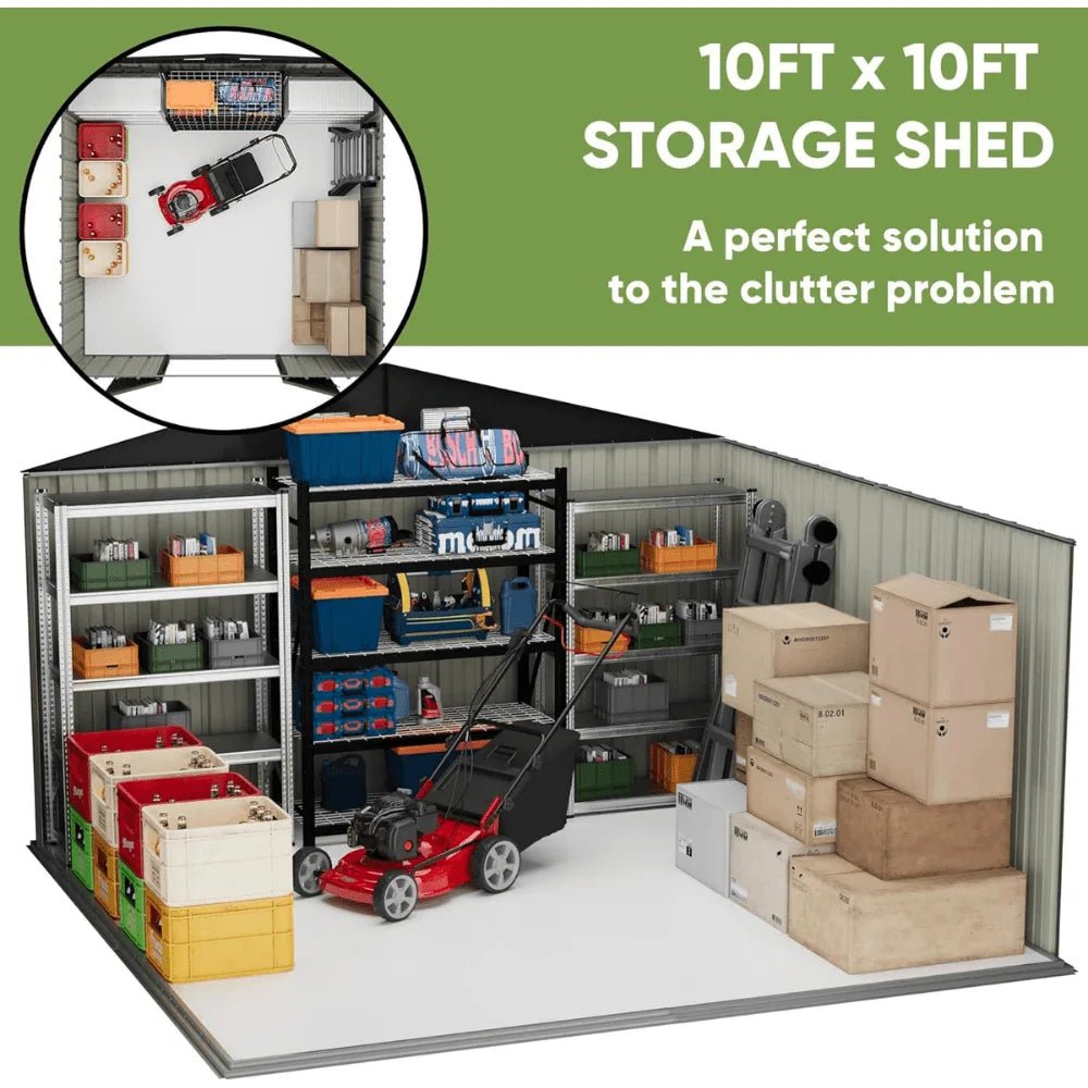 VEIKOUS 10 ft. x 10 ft. Outdoor Metal Storage Shed with Lockable Door and Vents, Gray - Prioka