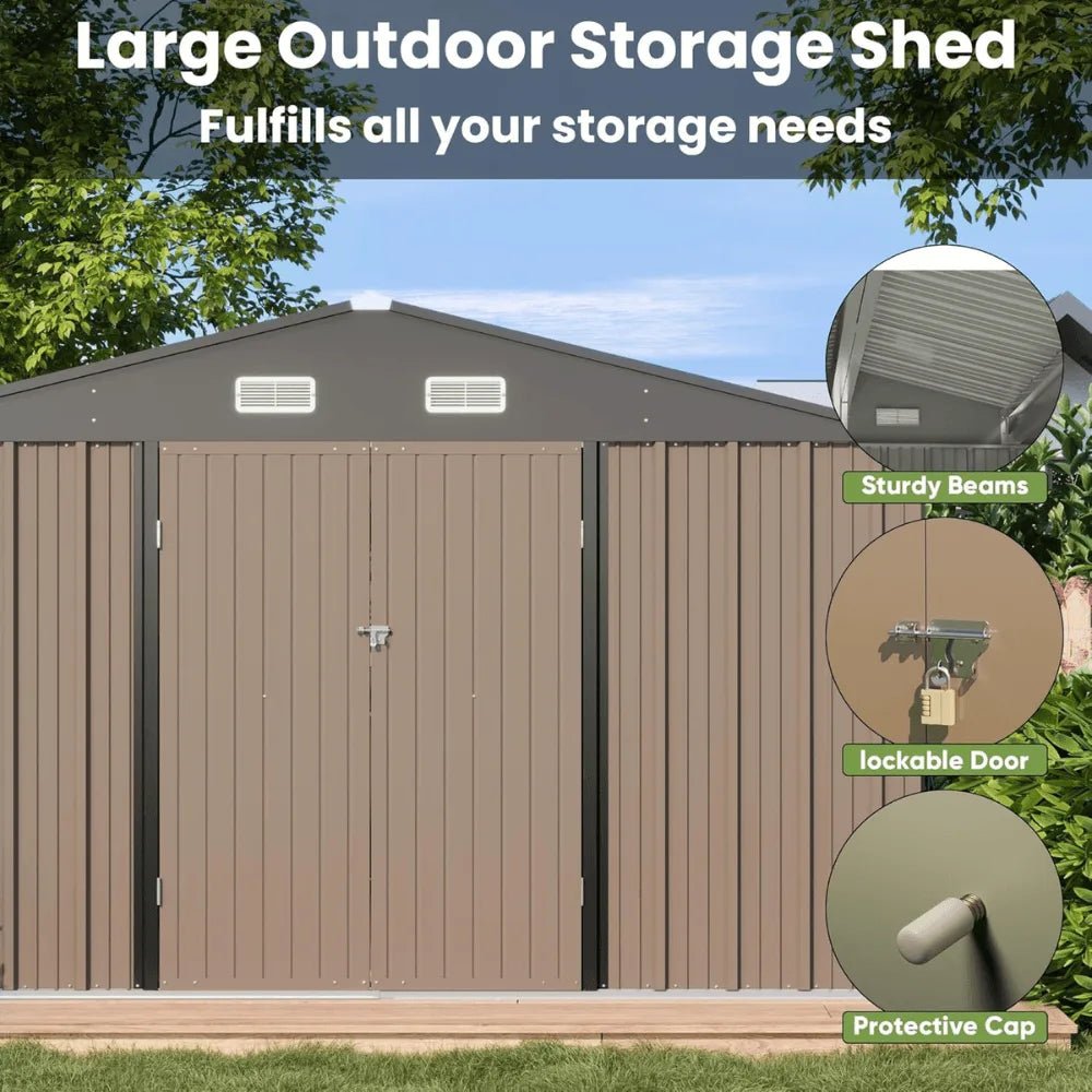 VEIKOUS 10 ft. x 10 ft. Outdoor Metal Storage Shed with Lockable Door and Vents, Gray - Prioka
