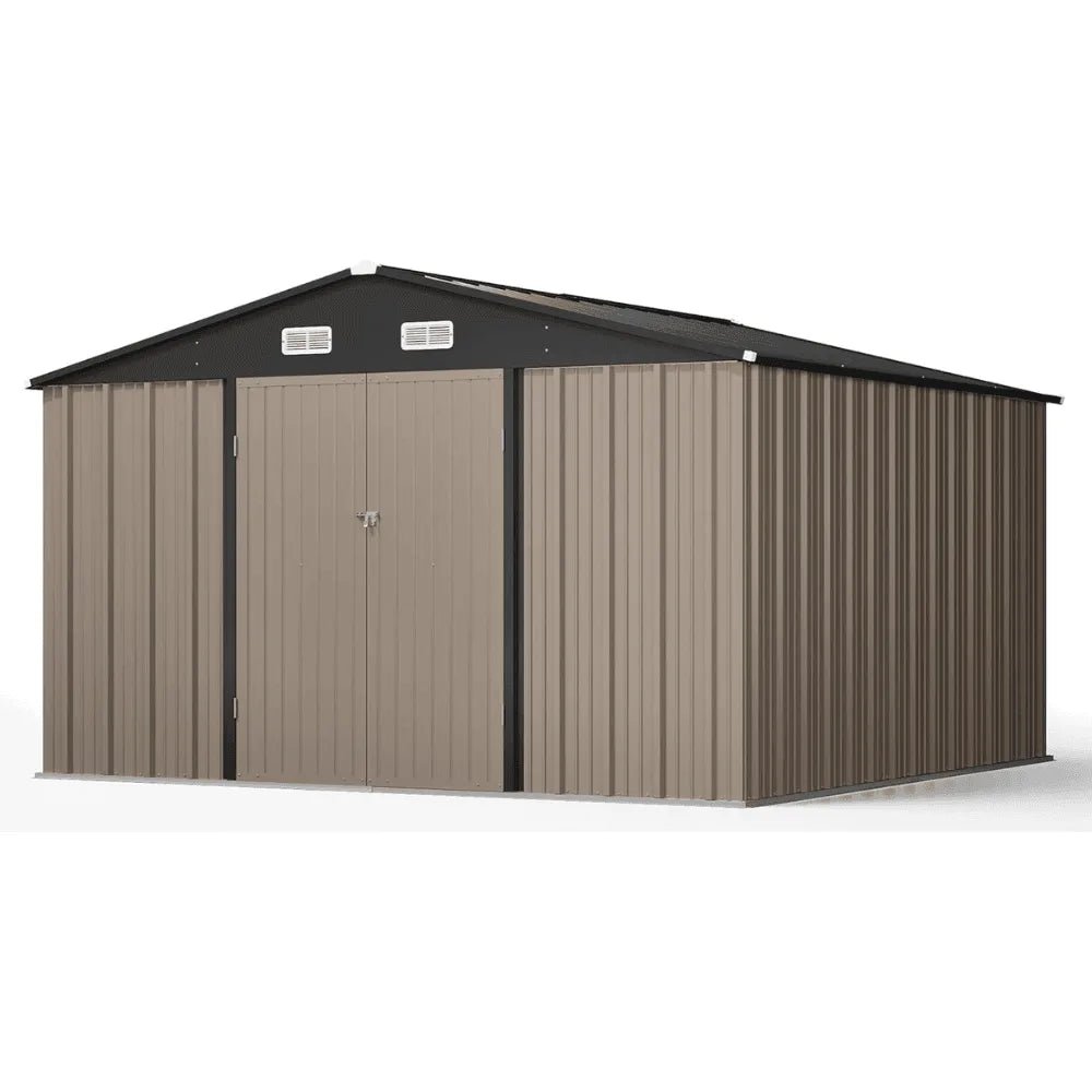 VEIKOUS 10 ft. x 10 ft. Outdoor Metal Storage Shed with Lockable Door and Vents, Gray - Prioka